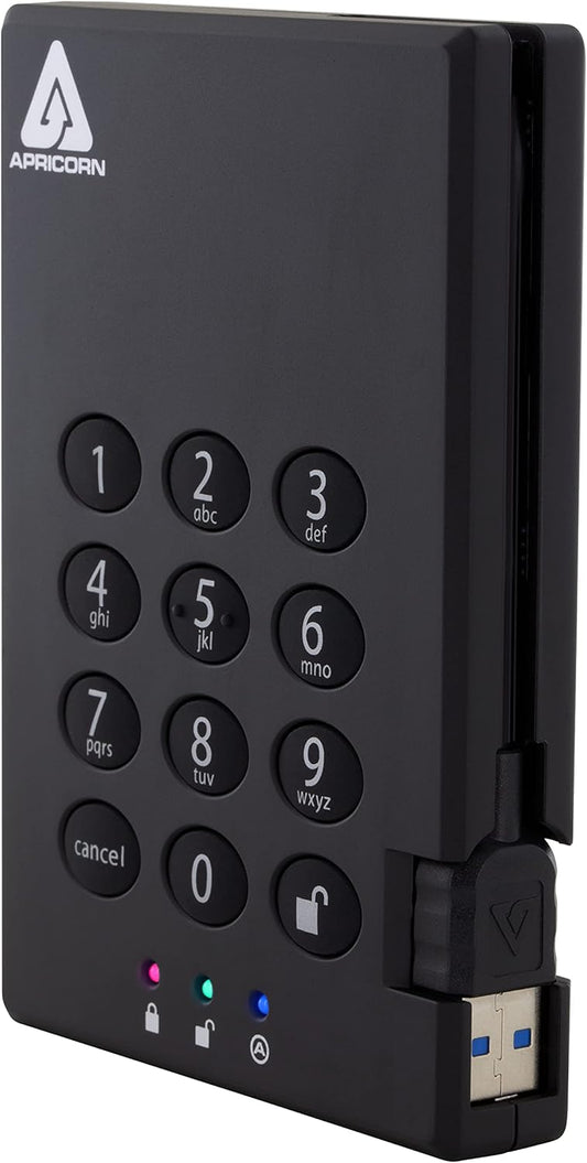Apricorn Aegis Padlock 1TB USB 3.0 256-bit AES XTS Hardware Encrypted Portable External Hard Drive (A25-3PL256-500)