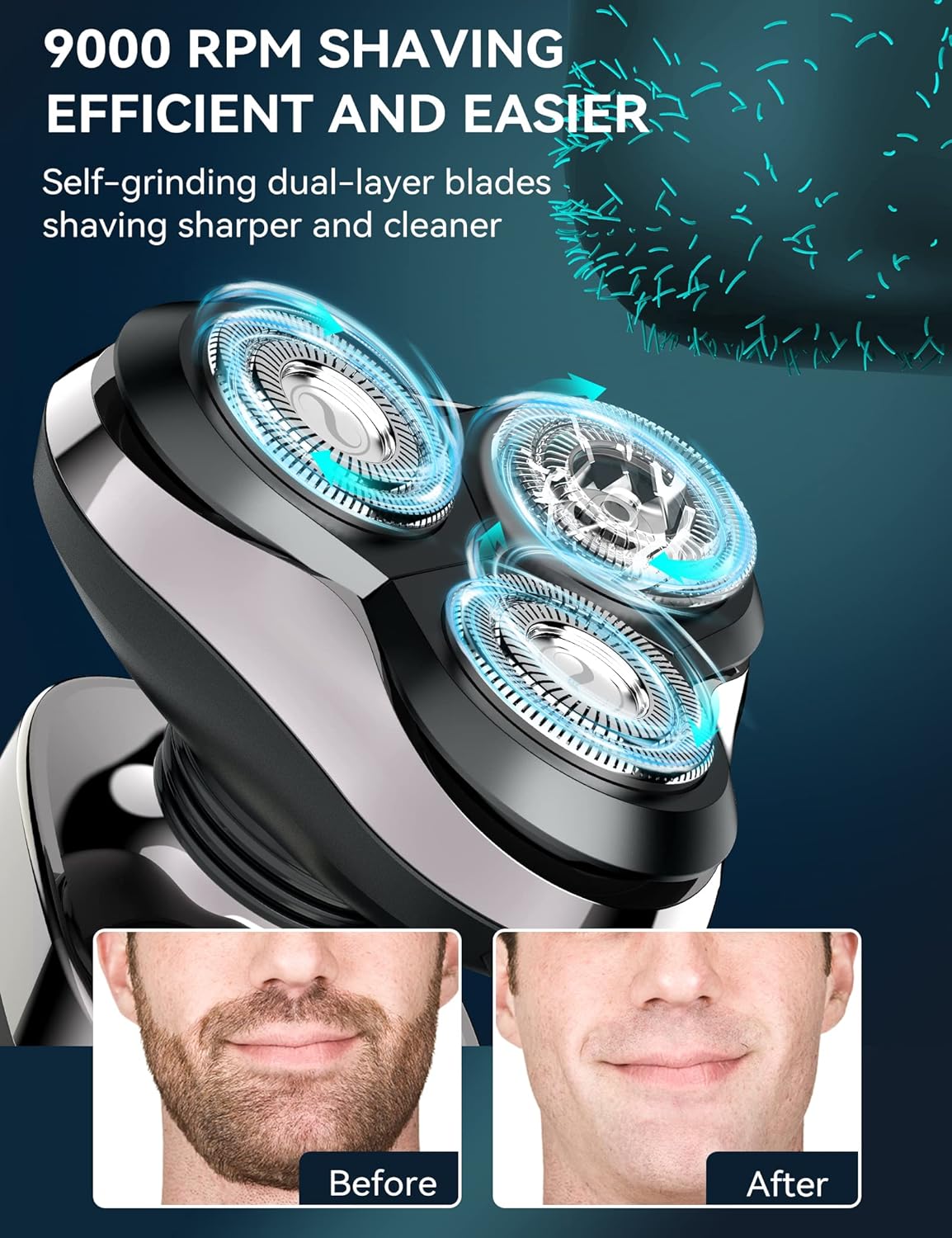 kensen Electric Shavers for Men, Electric Razor for Shaving Face, Mens Rotary Shaver Rechargeable Razor for Men, Waterproof Wet & Dry LED Display Cordless Rotary Shaver with Extra Replacement Blade