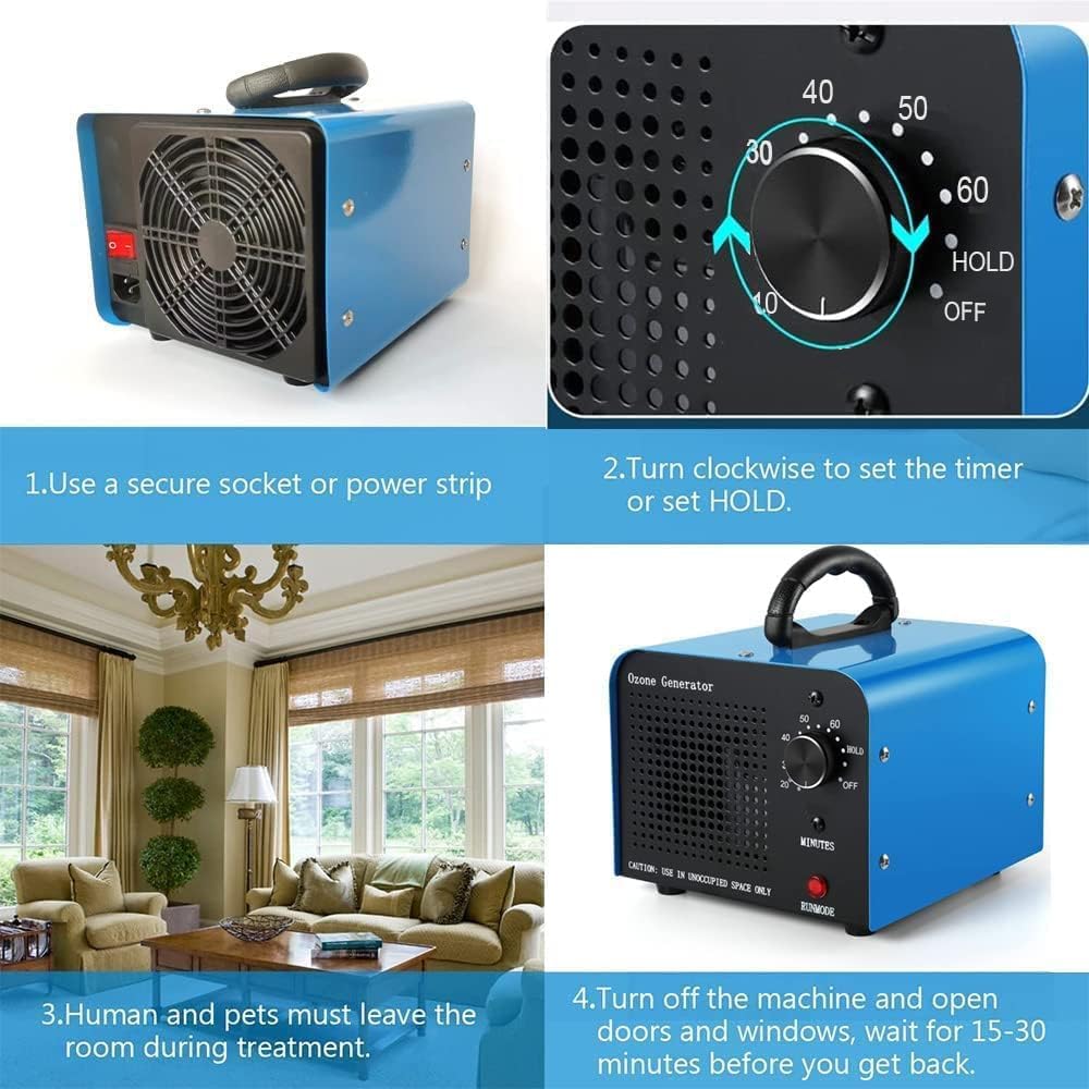 TOOSOAR Ozone Generator 60,000mg/h, Air Purifier with Timer, Home Deodorizer, Portable Ozone Device for Industrial, Hotel, Office, Home, Garage