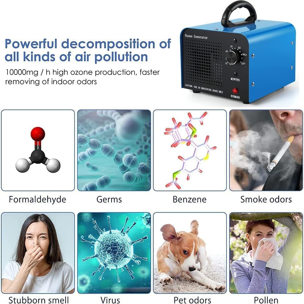 TOOSOAR Ozone Generator 60,000mg/h, Air Purifier with Timer, Home Deodorizer, Portable Ozone Device for Industrial, Hotel, Office, Home, Garage