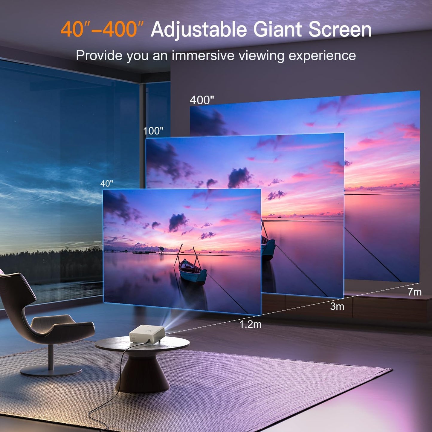 XuanPad Projector AI Auto Focus 26000L Native 1080P Smart Portable Projector 4K Supported Outdoor Home Cinema with Tripod for iOS Android TV Stick(open Box)