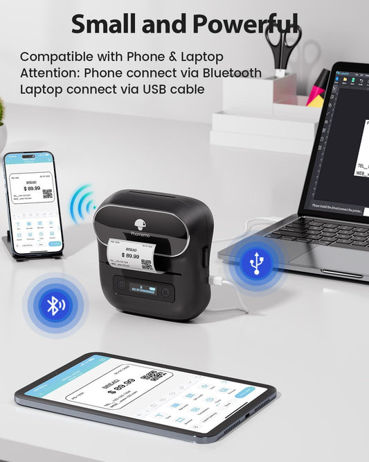 Phomemo M220 Label Maker, 3 Inch Label Printer - Sticker, Barcode for Clothing, Mailing, Small Business, Compatible with Phone, PC, Bluetooth Thermal Printer, Support Many Language