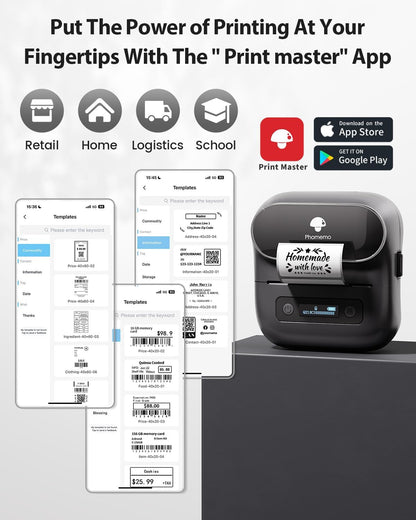 Phomemo M220 Label Maker, 3 Inch Label Printer - Sticker, Barcode for Clothing, Mailing, Small Business, Compatible with Phone, PC, Bluetooth Thermal Printer, Support Many Language