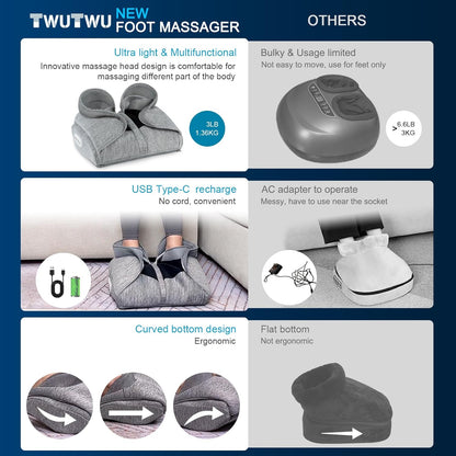 TWUTWU 4-in-1 Shiatsu Foot Massager Machine with Heat, Arches Massager, Adjustable Intensity, Electric Feet Massagers, Shoulder and Back massager for Pain Relief, Plantar Fasciitis
