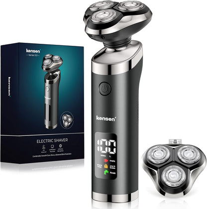 kensen Electric Shavers for Men, Electric Razor for Shaving Face, Mens Rotary Shaver Rechargeable Razor for Men, Waterproof Wet & Dry LED Display Cordless Rotary Shaver with Extra Replacement Blade