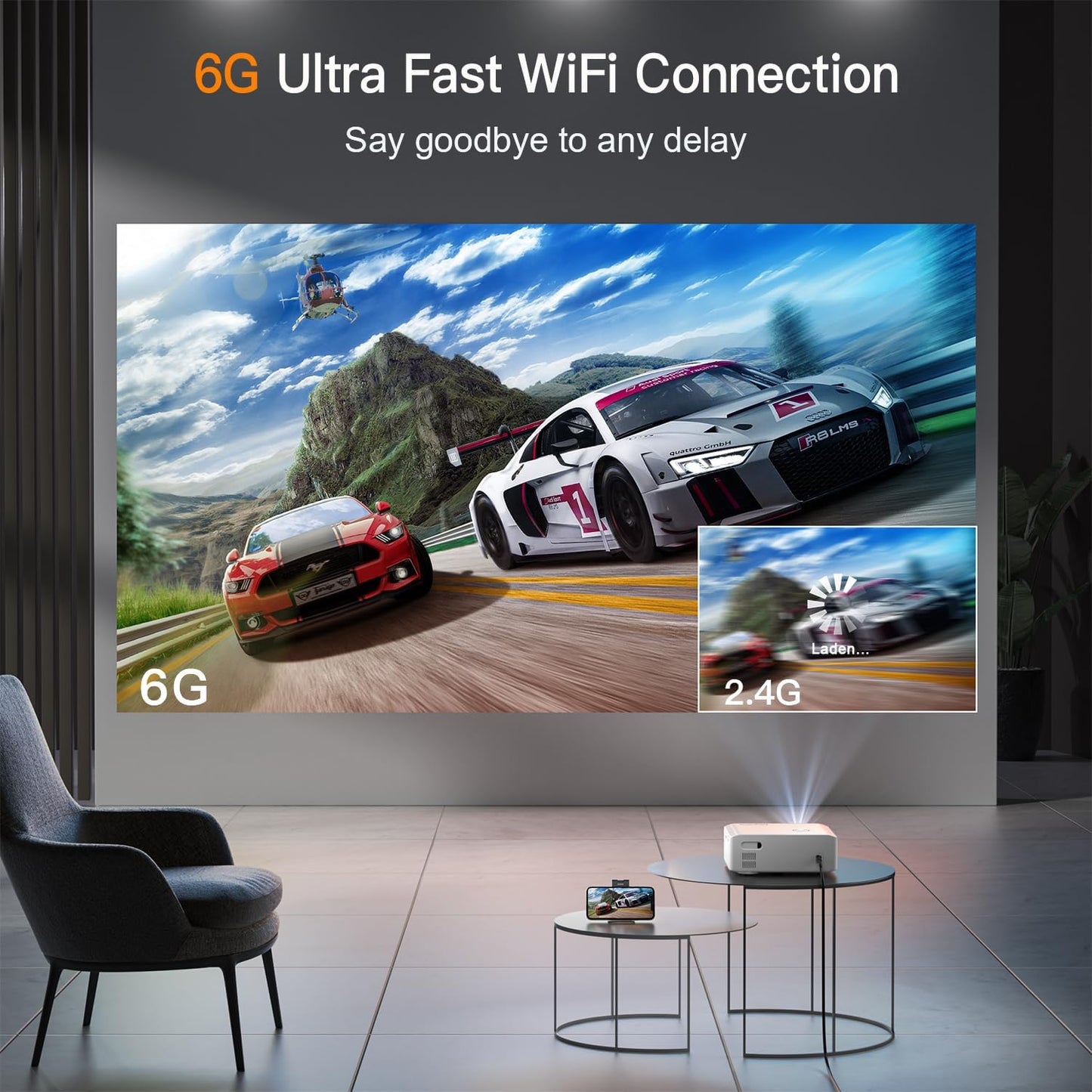 XuanPad Projector AI Auto Focus 26000L Native 1080P Smart Portable Projector 4K Supported Outdoor Home Cinema with Tripod for iOS Android TV Stick(open Box)