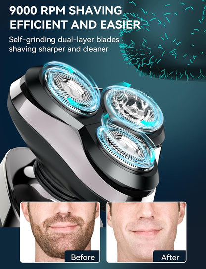 kensen Electric Shavers for Men, Electric Razor for Shaving Face, Mens Rotary Shaver Rechargeable Razor for Men, Waterproof Wet & Dry LED Display Cordless Rotary Shaver with Extra Replacement Blade