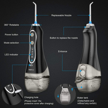 H2ofloss Cordless Oral Irrigator - 5 Modes, 300ml, Black